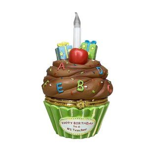 GiftCraft Happy Birthday Teacher Musical Cupcake Trinket Box Wish Box Lights Up